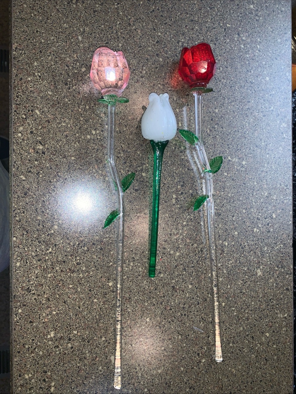 Lot 3 Hand Blown Murano Style Glass Roses Long Stem Short Stem